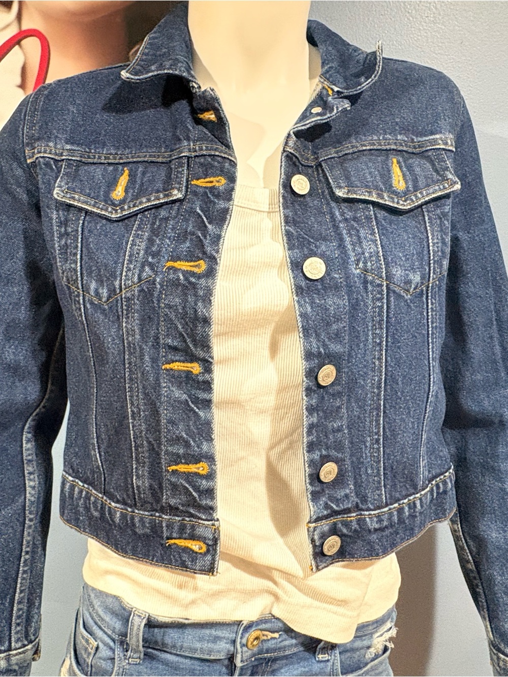 Polo by Ralph Lauren Dark Blue Denim Jacket with Gold Stitching Accents